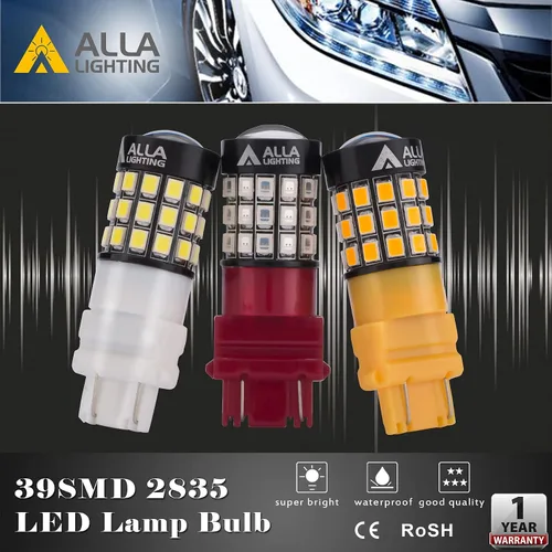 Miniatura 6 de Alla Lighting 39-SMD 3157 3156 T25 Chipsets color amarillo ámbar de alta potencia 2835, focos LED superbrillantes para reemplazar lámparas de luz