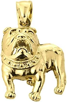 Miniatura 2 de Collar con colgante de bulldog de oro amarillo de 10 quilates con cadena