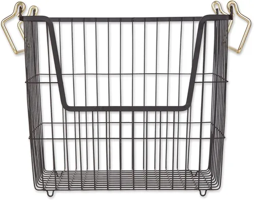 Miniatura 26 de DII - Cubo de almacenamiento apilable de malla de alambre de metal, grande y rectangular, 33 x 25 x 28 cm, blanco Negro