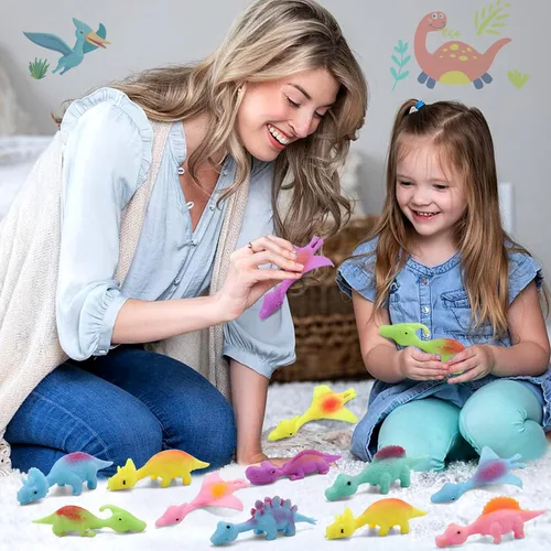 Miniatura 2 de 20 Piezas Juguetes de Dedo de Dinosaurio con Tirachinas, Juguetes de Halloween Regalos de Fiesta para Niños Goma Pegajosa Dino Catapulta Voladora