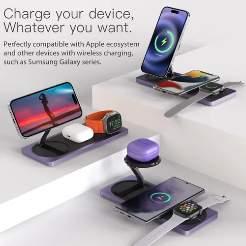 Miniatura 5 de PETINO Soporte Cargador Mag-Safe, Estación de Carga Inalámbrica Magnética 3 en 1 para Dispositivos Apple, Serie iPhone 15/14/13/12, Apple Watch