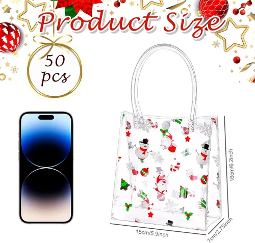 Miniatura 2 de Silkfly 50 bolsas de regalo transparentes de Navidad con asa, de plástico, reutilizables, de PVC, para compras, bodas, fiestas de cumpleaños