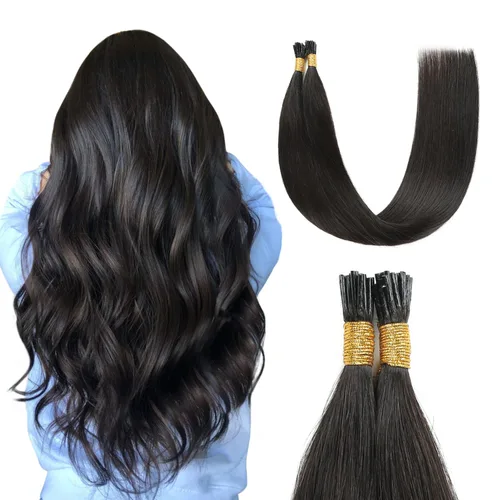 Miniatura 32 de Sunya Extensiones de cabello humano con punta en I Tip, 1.76 oz, 50 mechones por paquete, extensiones de cabello con queratina previamente unidas