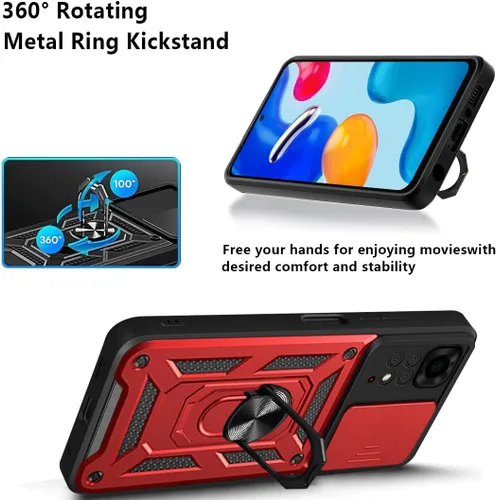 Miniatura 5 de CCSmall Funda para Xiaomi Redmi Note 11 4G (no 5G) con cubierta de cámara deslizante, funda de protección de grado militar resistente con soporte