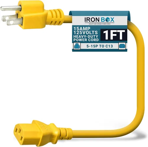 Miniatura 51 de IronBox Electric - Cable de alimentación de servicio pesado 5-15P a C13 - Cable de 3 clavijas 15A 125V 14/3 SJT para PC - Cable para computadora