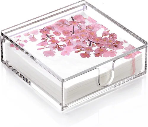 Miniatura 11 de DINGHUO Servilletero de acrílico para cóctel, para la mesa, (12.7 cm x 12.7 cm) Dispensador de servilletas de bebidas transparente con base de 8 mm