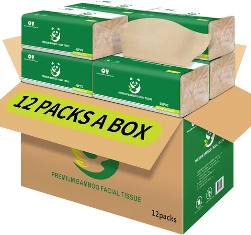 Pañuelos faciales de bambú suaves y duraderos, papel facial natural sin blanquear de 3 capas, uso seco o húmedo, 12 paquetes (134 pañuelos por Marrón