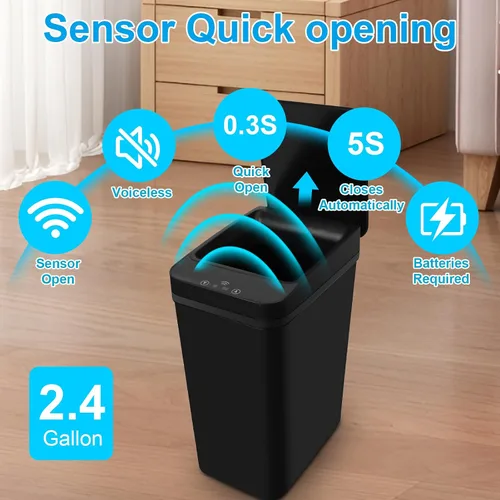 Miniatura 5 de Paquete de 2 cubos de basura para baño, papelero inteligente sin contacto, papelero automático con sensor de movimiento y tapa, cubo de basura