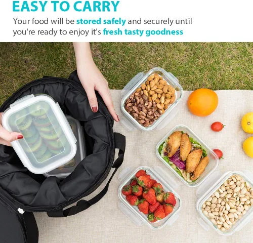 Miniatura 4 de Bayco - Paquete de 6 recipientes de vidrio para comidas preparadas, recipientes de almacenamiento con tapas, cajas bento herméticas, sin bisfenol A