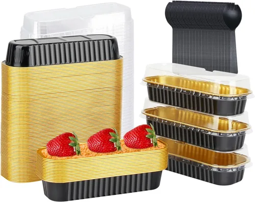 Miniatura 14 de Mini Moldes para Pan de 6.8oz con Tapas Paquete de 100, LNYZQUS Moldes de Aluminio Rectangulares Mini Moldes para Pasteles, Moldes Desechables