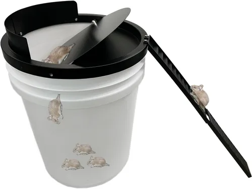 Trampa para ratones con tapa de cubo de 5 galones de metal, material de metal fuerte que no puede ser mordido, restablecimiento automático, captura