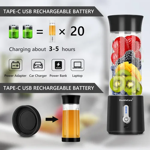 Miniatura 5 de Licuadora portátil para batidos y licuados, exprimidor eléctrico de 16.9 fl oz, licuadora de batidos de 4000 mAh con material sin BPA, licuadora