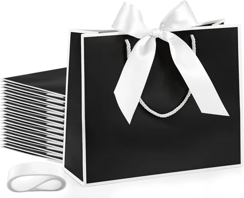 Miniatura 12 de Silkfly 12 bolsas de regalo con asas para dama de honor, 12 x 10 x 4 pulgadas, elegantes bolsas de regalo de bienvenida de boda con lazo para Rosa