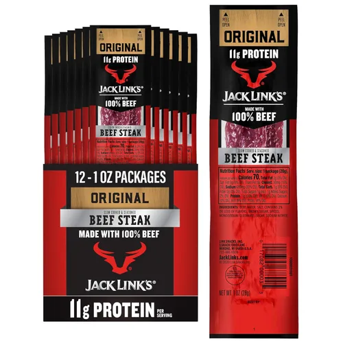 Miniatura 9 de Jack Link's Carne de Res en Filete, Original - Aperitivos de Proteína, Aperitivo de Carne con 12g de Proteína, Hecho con 100% Carne, Envase al Por