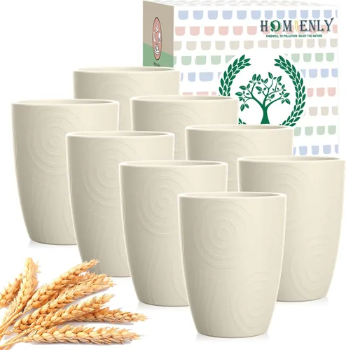 Miniatura 21 de Homienly Tazas de paja de trigo 8 piezas, tazas de plástico irrompibles, taza de beber reutilizable, apta para lavavajillas, vasos de agua con Beige