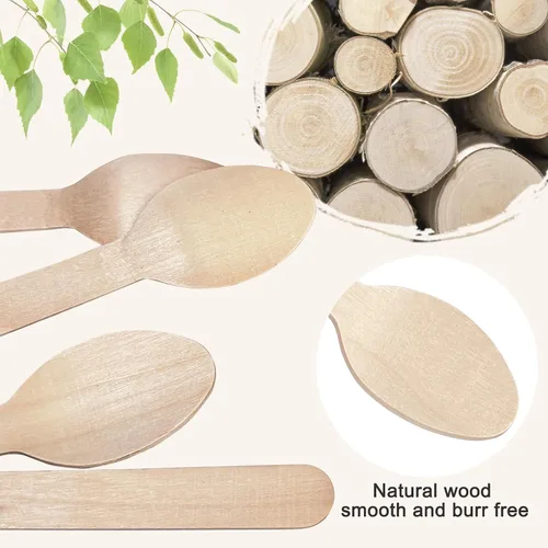 Miniatura 7 de 1000 cucharas de madera desechables, cucharas de bambú natural de 6.3 pulgadas, compostables y biodegradables, ideales para comer, manualidades