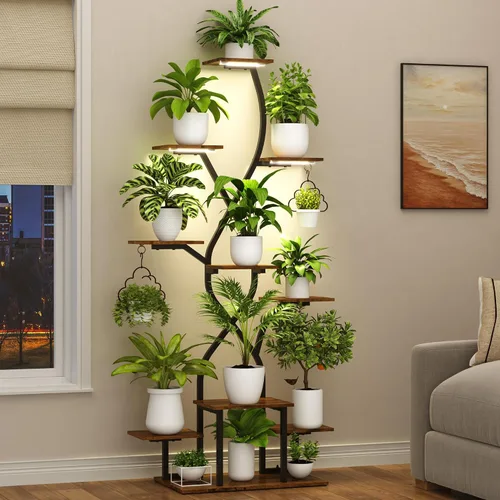 Miniatura 2 de Soporte para plantas de interior de 63 pulgadas con luces de crecimiento, estante para plantas de interior de 10 niveles, estante de plantas