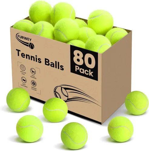 Miniatura 10 de FURWEY - Pelotas de tenis, paquete de 24/36/80 pelotas de tenis a granel, pelotas de tenis sin presión, vienen con bolsa de malla para un fácil