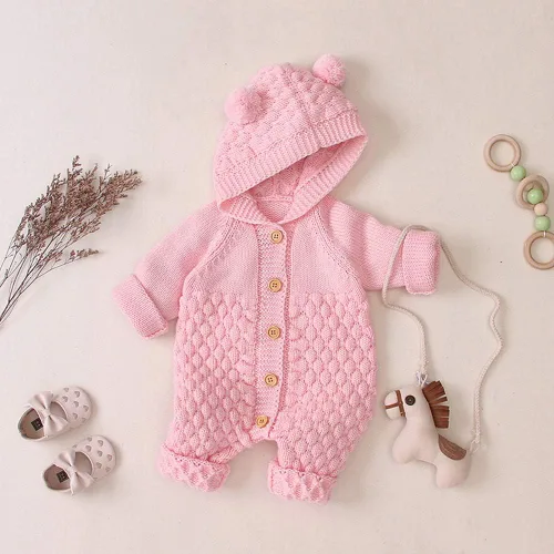 Miniatura 3 de Suéter de punto unisex con capucha y orejas de oso en 3D, de manga larga, ropa de dormir para el invierno