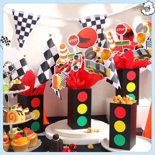 Miniatura 4 de 12 juegos de decoración de fiesta de cumpleaños de autos de carreras, centros de mesa para mesas con cajas de tráfico, decoración temática de baby