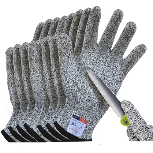 Guantes resistentes a cortes, 4 pares de guantes resistentes a cortes de grado alimenticio, guantes de corte para cocina, pelado de ostras, Gris
