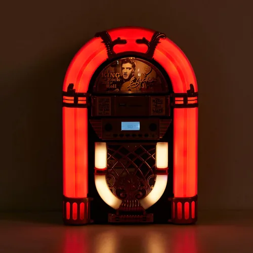 Miniatura 3 de Arkrocket Athena - Mini Jukebox/reproductor de CD de mesa, altavoz Bluetooth, radio/reproductor de tarjetas USB y SD con sistema de iluminación LED