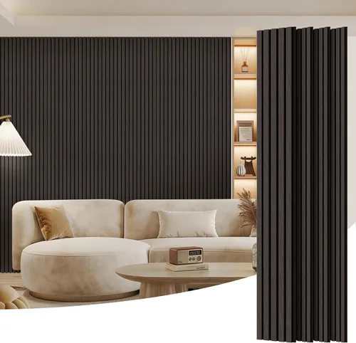 Miniatura 18 de Paquete de 2 paneles de madera para pared, paneles acústicos de listones de madera de 48 x 24 pulgadas, paneles acústicos para decoración de paredes