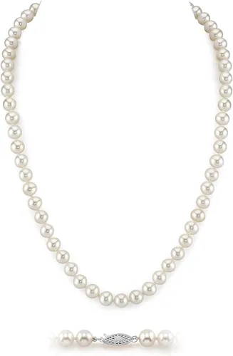 The Pearl Source Real Pearl Necklace for Women with AAA Quality Round White Freshwater Genuine Cultured Pearls 18 inch Pearl Strand with 14K Gold