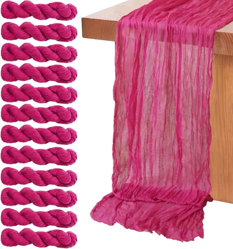 Miniatura 15 de MODFUNS Camino de mesa de gasa de color rosa intenso, camino de mesa de lino y algodón de 10 pies, color fucsia, para mesas de comedor, ropa