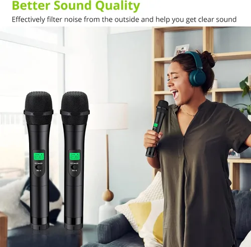 Miniatura 3 de LiNKFOR Micrófono inalámbrico, sistema de micrófono de karaoke inalámbrico UHF, micrófono inalámbrico dual profesional de 196 pies, rango