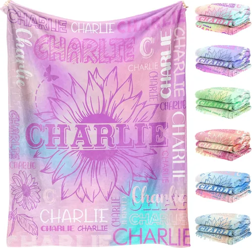 Miniatura 10 de Manta de nombre personalizada para adultos y niños, manta de nombre personalizada – 9 colores, 7 tamaños, manta de franela gruesa, manta de nombre