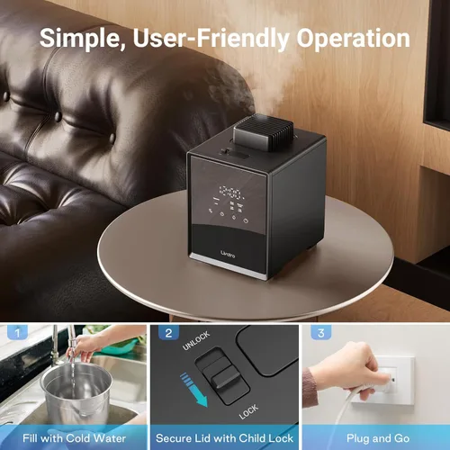 Miniatura 8 de Humidificador de vapor caliente de acero inoxidable de 3L con función de limpieza fácil y vapor caliente, humidificadores de niebla de aire 4L negro