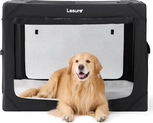 Miniatura 8 de Lesure Jaula Plegable para Perros - Perrera de Viaje Portátil para Perros Grandes, Jaula para Mascotas de 4 Puertas con Ventanas de Malla