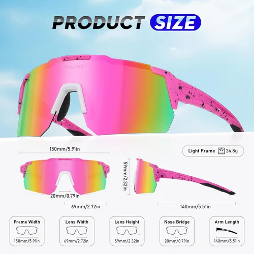 Miniatura 7 de Sports Polarized Sunglasses, UV 400 Protection Sun Glasses Women, Mens Glasses for Cycling Biking Running Rosa