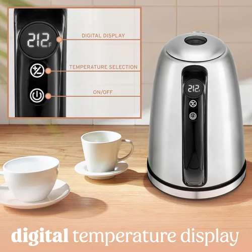Miniatura 3 de NELO Hervidor eléctrico con 7 ajustes preestablecidos de control de temperatura, pantalla digital de temperatura, luces indicadoras LED