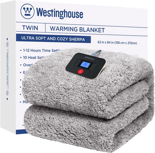 Miniatura 16 de Westinghouse Manta Eléctrica Tamaño Throw, Manta Térmica de Felpa Sherpa Suave con 6 Niveles de Calefacción y 2-10 Horas de Apagado Automático, Gris