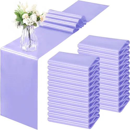 Miniatura 25 de Horbaunal - Juego de 12 caminos de mesa de satén azul claro de 12 x 108 pulgadas, caminos de mesa suaves para bodas, banquetes, fiestas de cumpleaños