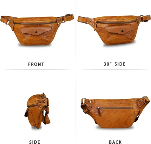 Miniatura 4 de Riñonera de cuero genuino para mujeres y hombres, bolso cruzado de cuero real vintage, bolso cruzado de moda para la cintura
