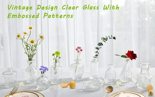 Miniatura 2 de Jarrones Bud - Juego de 10 pequeños jarrones de cristal para flores para centros de mesa, bonito cristal Bud transparente a granel, diseño mini