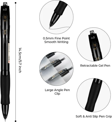 Miniatura 2 de M&G 5 bolígrafos de gel retráctiles de tinta negra de 0.020 in, bolígrafos de punta fina, bolígrafos de tinta de gel de secado rápido con tinta