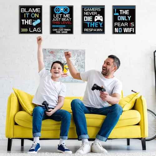 Miniatura 3 de Sumind Cartel de 10 carteles de videojuegos, impresión artística de juego de niño en fiesta de cumpleaños, decoración de pared de palabras Azul