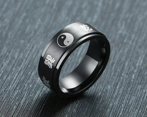 Miniatura 3 de Hisatan Anillo de equilibrio para hombre Tai Chi Yin Yang Bagua de acero inoxidable Taoísmo Zen Spirit Talismán banda giratoria
