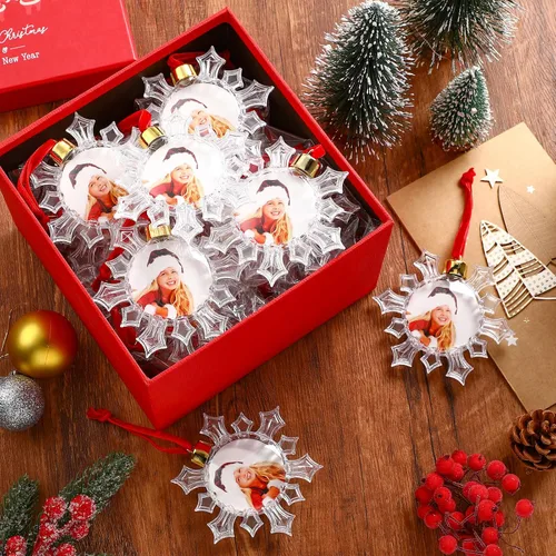 Miniatura 2 de Skylety 48 Piezas Bolas de Adorno de Fotos de Navidad de 3.54" Plástico Transparente Colgante Marco de Fotos Adorno Esferas de Fotos Familiares