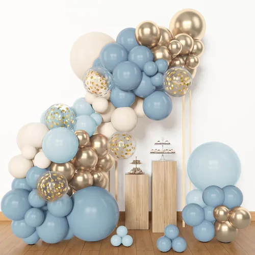 Miniatura 4 de Amandir Kit de arco de guirnalda de globos azul polvoriento, 153 piezas, diferentes tamaños de 18, 12, 10, 5 pulgadas, globos de látex azul blanco