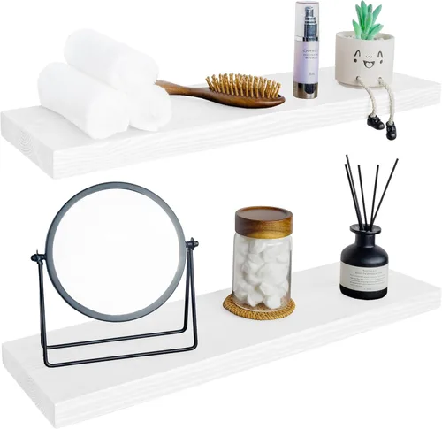 Miniatura 49 de BGMG Estantes flotantes de madera de 12 pulgadas, estantes flotantes negros, estantes de pared de madera maciza para baño, sala de estar