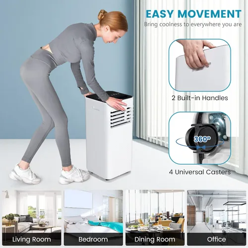 Miniatura 6 de GOFLAME Aire acondicionado portátil, potente unidad de CA de 8000 BTU con control remoto y 4 ruedas, enfriador de aire 3 en 1, deshumidificador