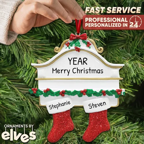 Miniatura 3 de Adornos de Navidad familiares personalizados – Medias de Navidad personalizadas con nombres, regalos para parejas, adornos 2024, nuestra primera