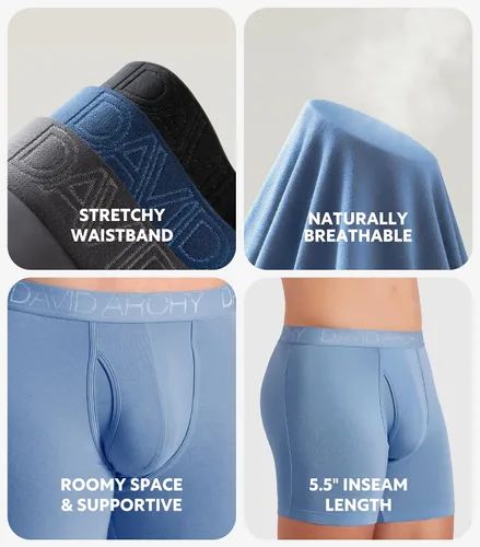 Miniatura 4 de DAVID ARCHY Mens Underwear Bamboo Rayon Boxer Briefs Breathable and Soft with Fly Underwear for Men 3 or 4 Pack