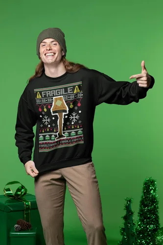 Miniatura 6 de Wild Bobby Suéter feo de Navidad con lámpara de pierna frágil, sudadera unisex con cuello redondo