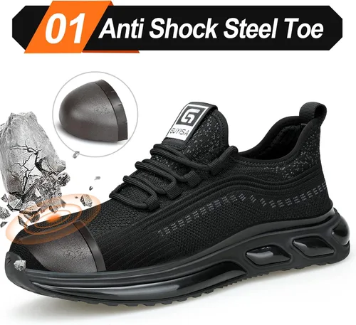 Miniatura 2 de LAoutun Zapatos de punta de acero para hombres y mujeres, zapatos de trabajo de seguridad indestructibles, zapatos de trabajo ligeros